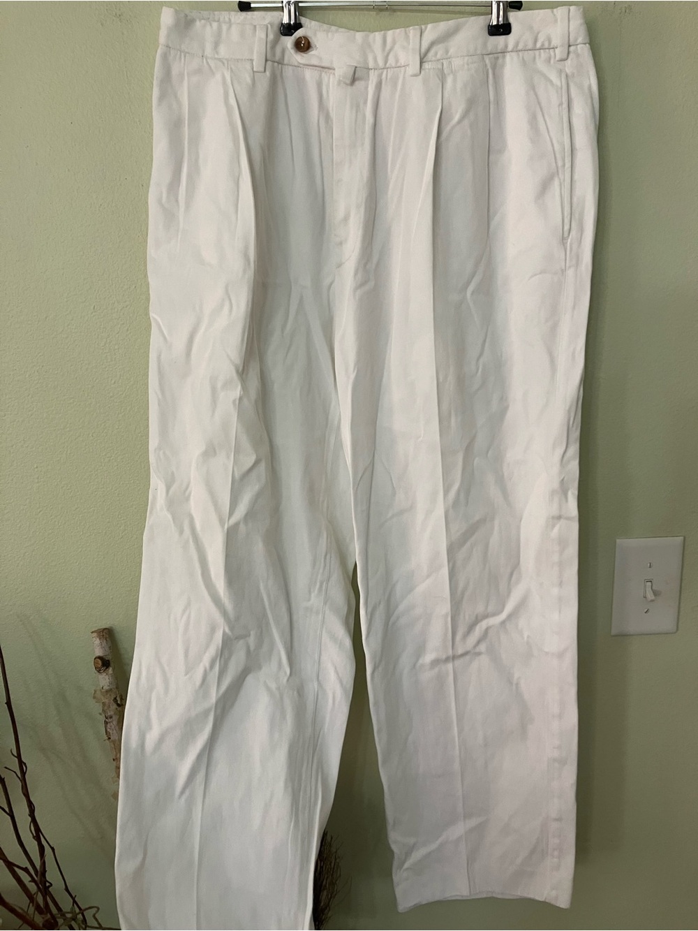Loro Piana White cotton button zipper summer slacks
